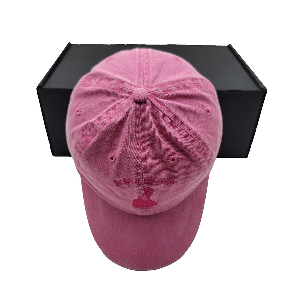 Block Island Hat Cap Strap Back Pink Embroidered Map Adams Casual Mens Cotton